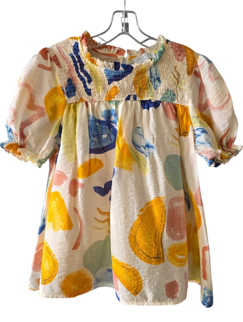Hayden Los Angeles Textured Peasant Blouse With Abstract Print Size Large